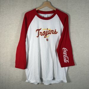 USC Trojans Coca Cola Baseball T Shirt Size XL 3/4 Sleeve Cardinal Gold White